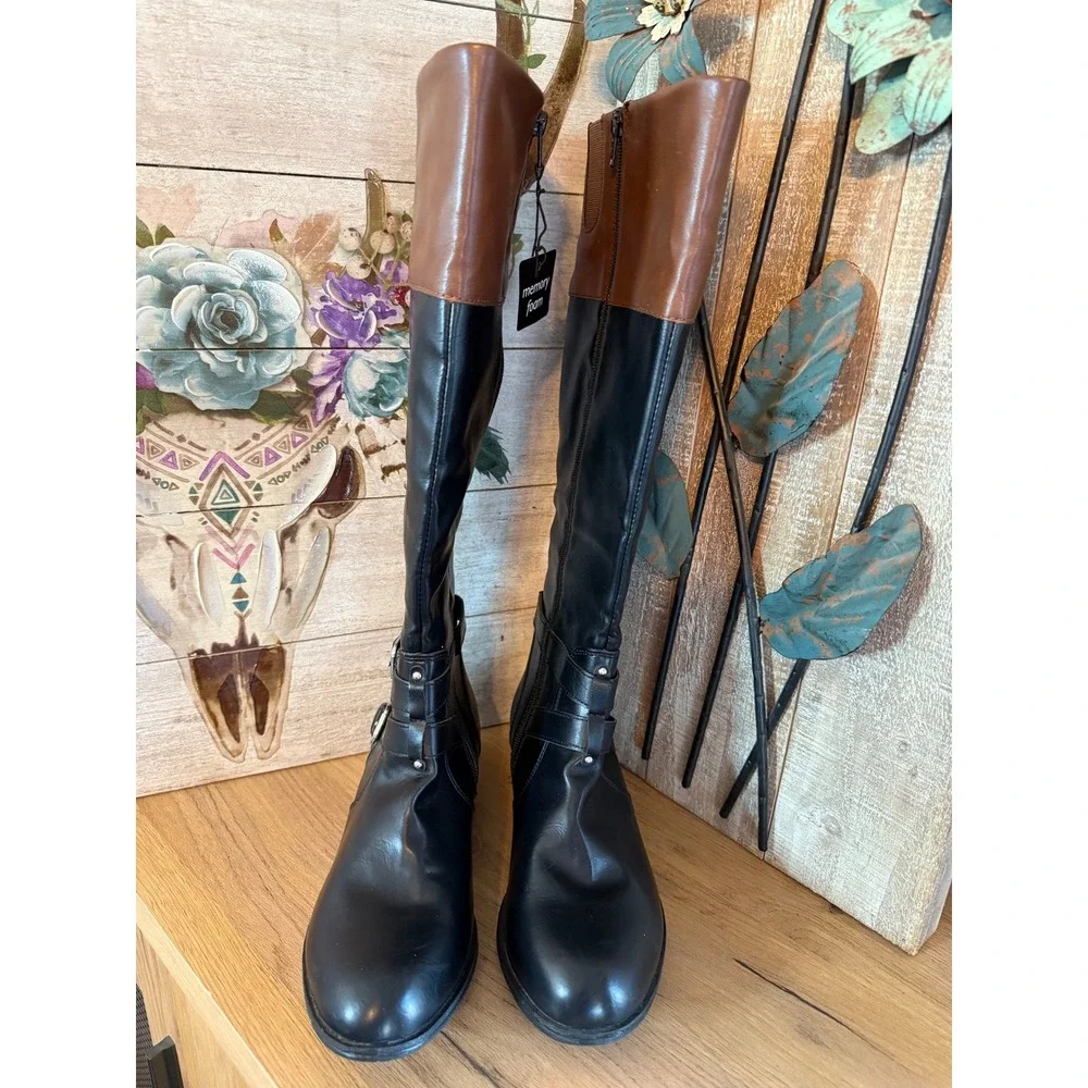 Arizona Jean Co Denver Knee High Riding Boots Women's 9 Black Brown Memory Foam